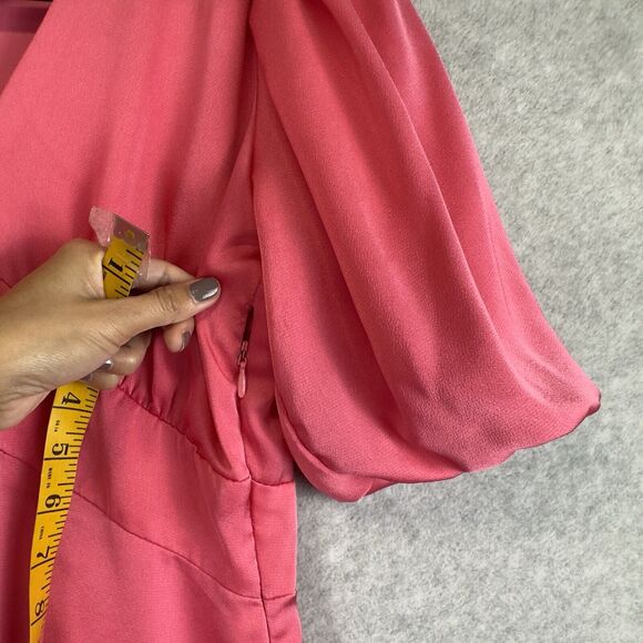 Halogen Pink Satin Dress Size‎ XS Puff Sleeve V-neck Short Dress Feminine Dainty - Picture 12 of 15